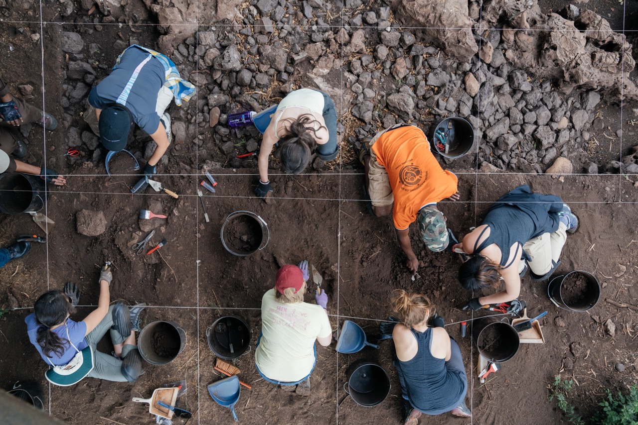 Students work with staff at an archaeological site in South Africa as part of the course “Experiencing Human Origins and Evolution.” The course was taught by professors Jeremy DeSilva and Nathaniel Dominy, and involved coursework on campus during the fall term 2016 followed by two weeks at archaeological sites in South Africa.